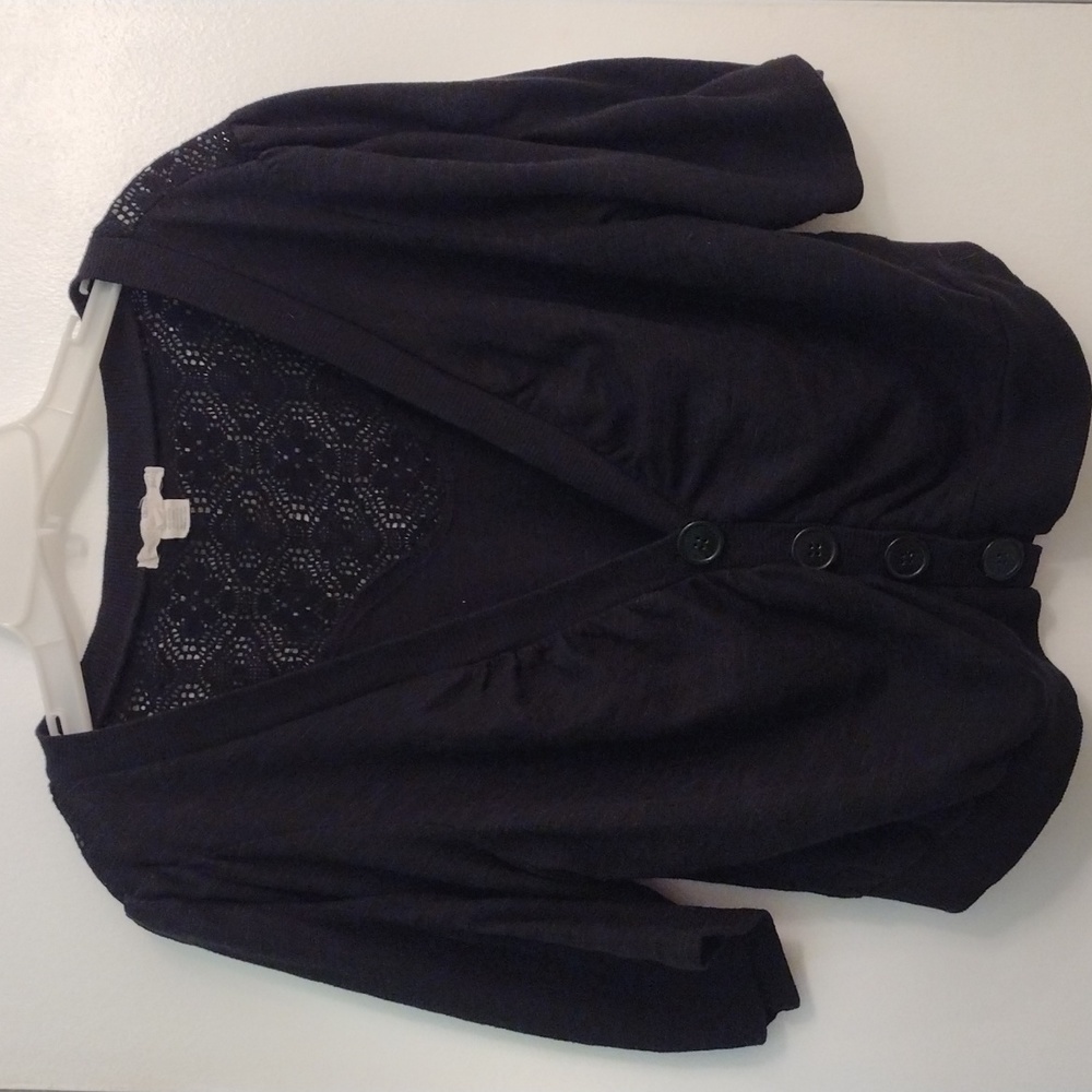 Vintage Y2K Black Button Front Lace Back Short Sleeve Cardigan Bolero 2X